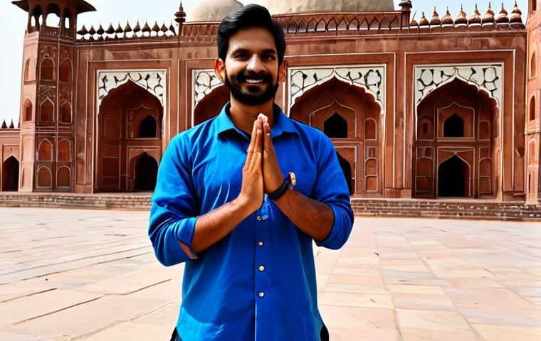 A professional tour guide, fully clothed in modest, comfortable clothing suitable for outdoor activity (e.g., khakis and a polo shirt or a light hiking jacket), standing in front of the Badshahi Mosque in Lahore, Pakistan.  Appropriate attire, safe for work, perfect anatomy, correct proportions, natural pose, well-formed hands, proper finger count, bright daylight, professional photography, high quality.