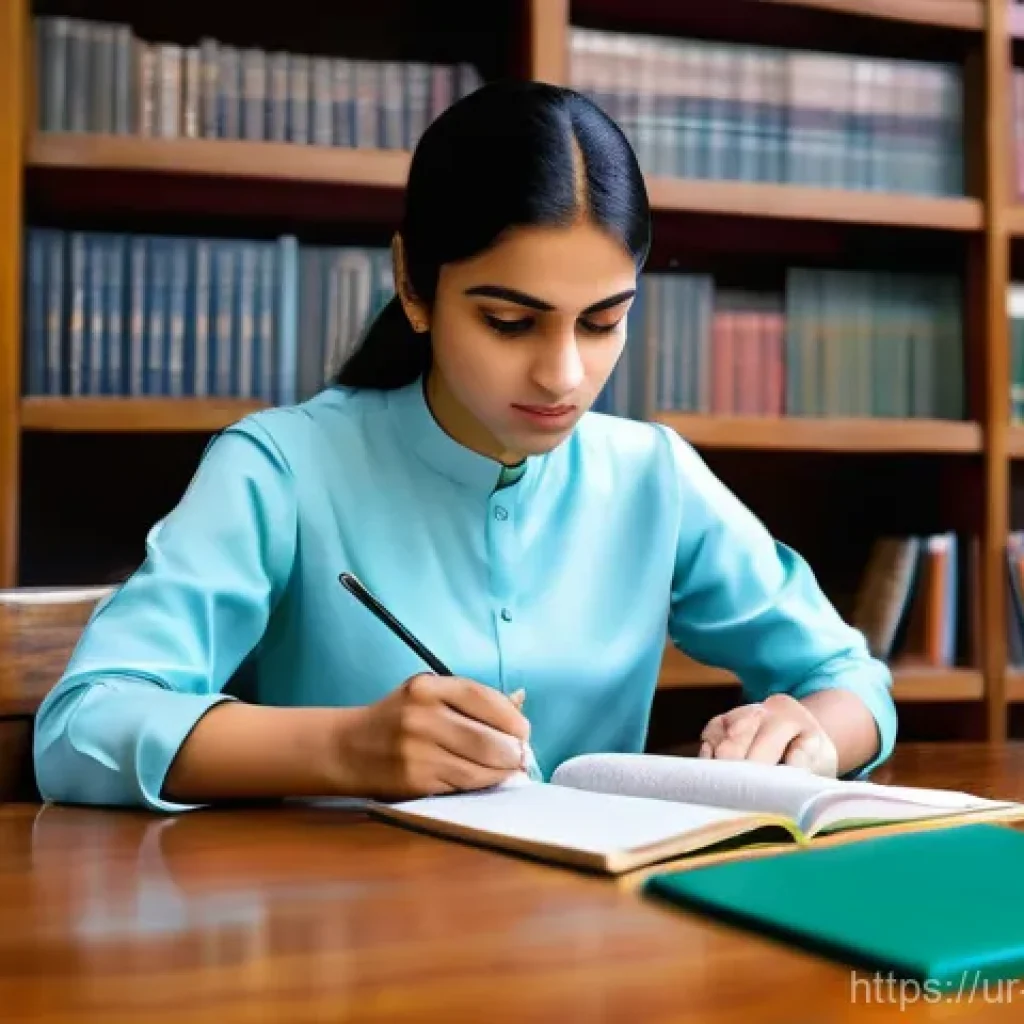 관광통역안내사 시험 면접 성공 사례 - **A focused young woman, dressed in modest and comfortable study attire, is deeply engrossed in prep...