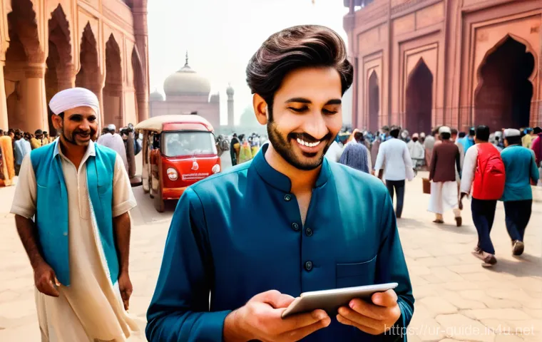 관광통역안내사와 유사 직업 비교 - **Prompt:** "A vibrant, panoramic shot of a modern Pakistani tour guide, late 20s, with a warm smile...