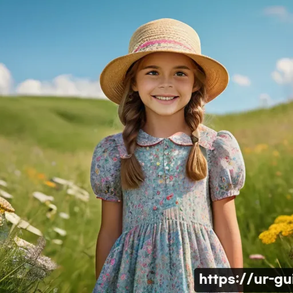 관광통역안내사 직업 만족도와 개선점 - **Prompt:** A young girl (8 years old) with big, innocent eyes and a bright smile, wearing a colorfu...