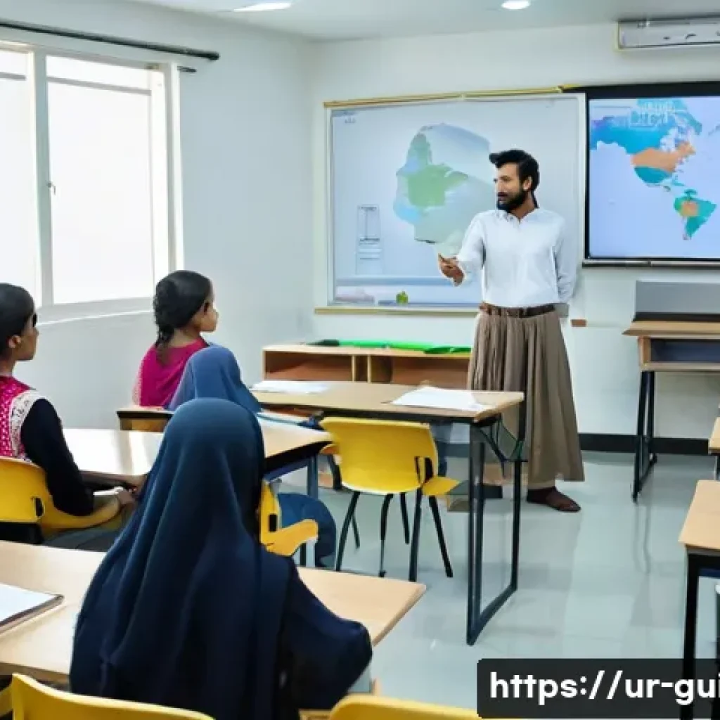 관광통역안내사 교육기관 비교 분석 - **Prompt:** A diverse group of young Pakistani adult students, both male and female, in a bright, mo...