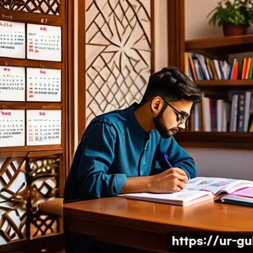 관광통역안내사 필기시험 고득점 비법 - A cozy study room scene featuring a young South Asian adult male focused on exam preparation for a t...