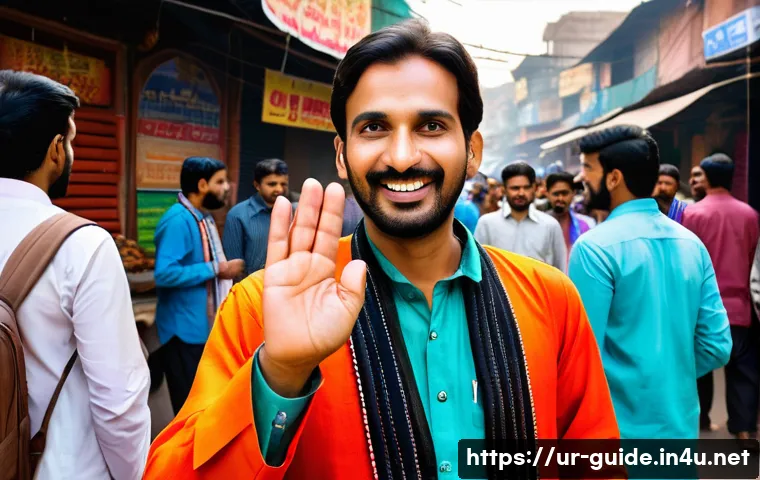 관광통역안내사 실무에서 겪은 어려움과 극복 사례 - A professional tour guide in traditional South Asian attire, engaging warmly with a diverse group of...