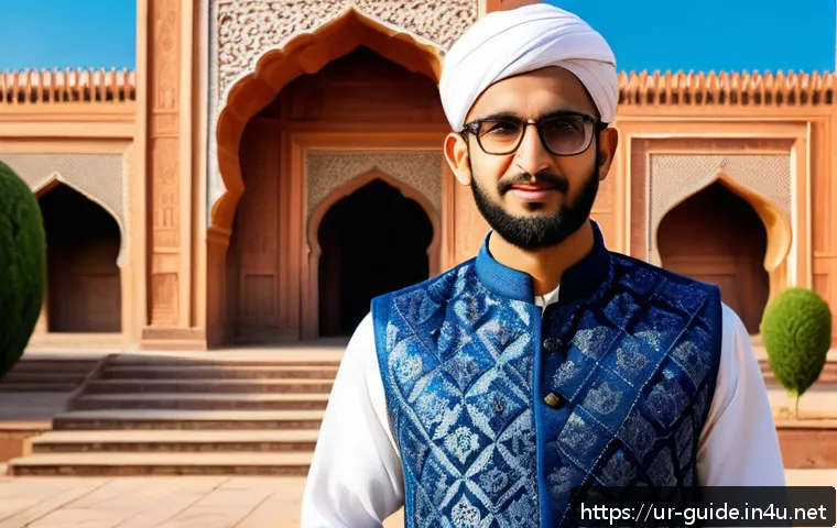 관광통역안내사 현장 노하우 - A professional tourist interpreter dressed in traditional South Asian attire, including a kurta and ...